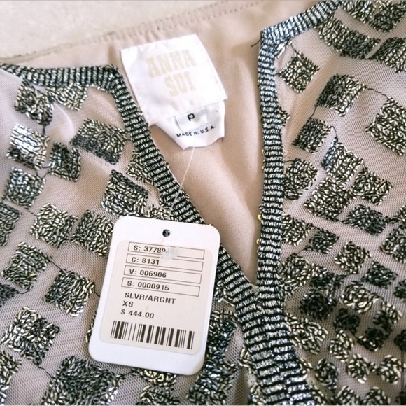 NWT | Free People x Anna Sui Sequin Embroidered Silver Front Slit Maxi Dress XS - Picture 6 of 15